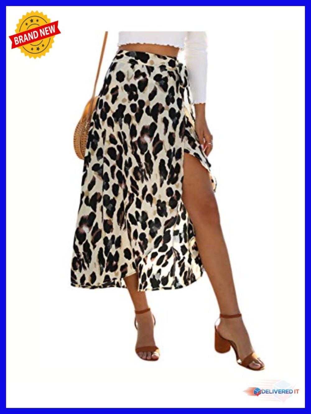 Chiffon High Low Wrap Midi Skirt Asymmetrical Leopard Beach Cover Up